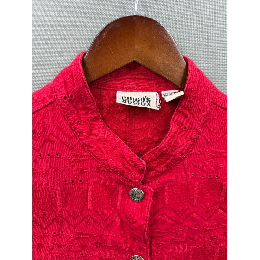 Chico's Design Jacket Womens Red Embroidered Eyelet Cotton Button Up Size 3 - Picture 4 of 8